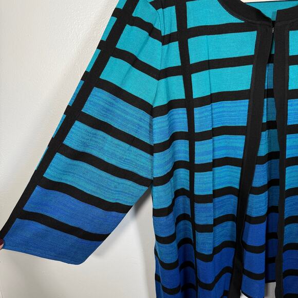 Ming Wang 2X Ombré Grid Knit Jacket Cardigan Sweater Striped Winkle Resistant - Picture 5 of 9